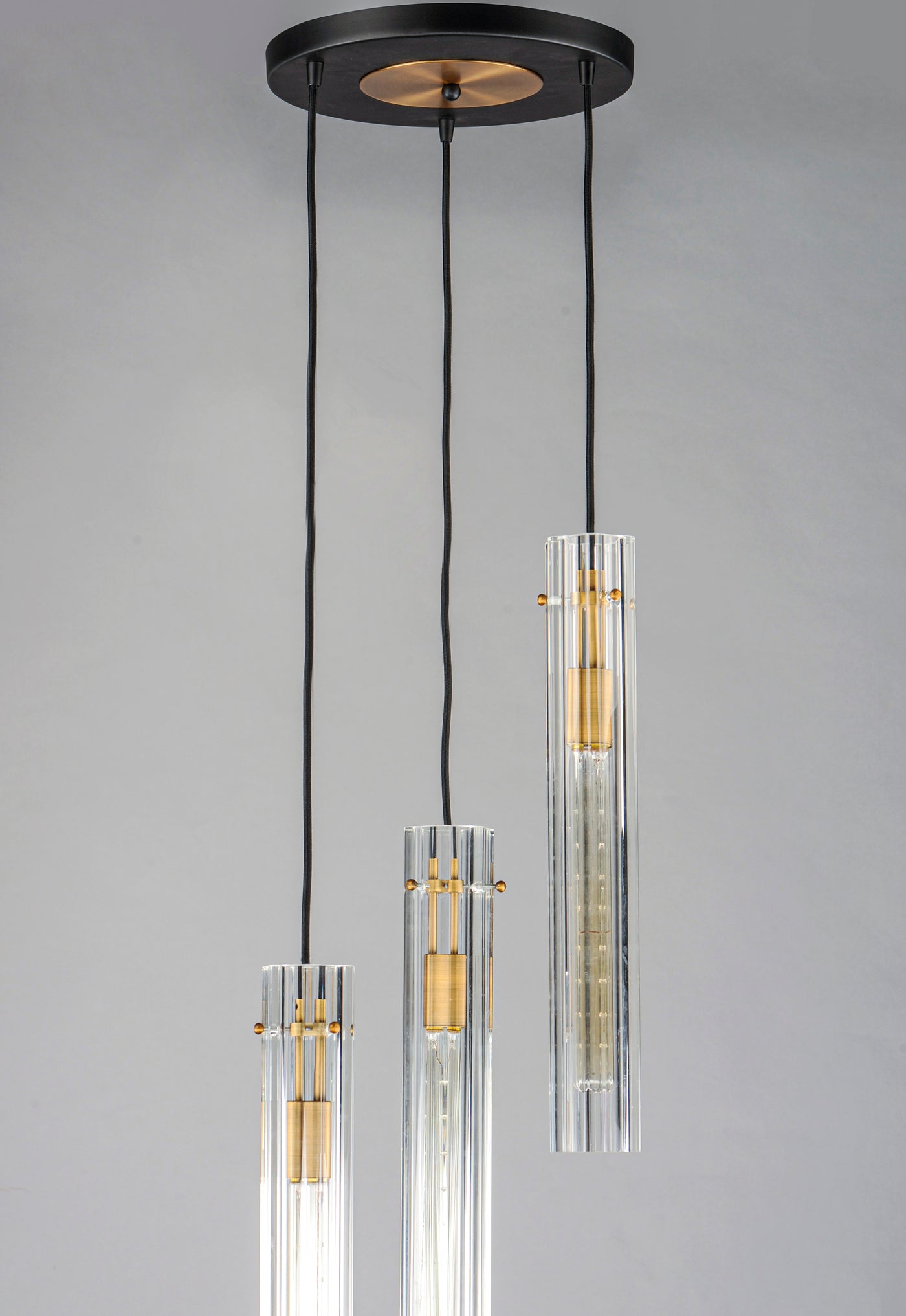 Black and Antique Brass with Cylindrical Clear Glass Shade Round Pendant