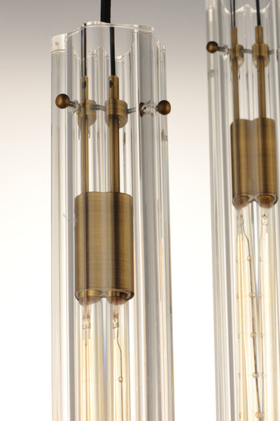 Black and Antique Brass with Cylindrical Clear Glass Shade Round Pendant