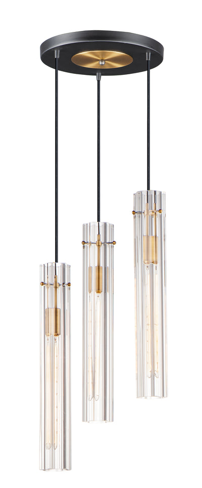 Black and Antique Brass with Cylindrical Clear Glass Shade Round Pendant