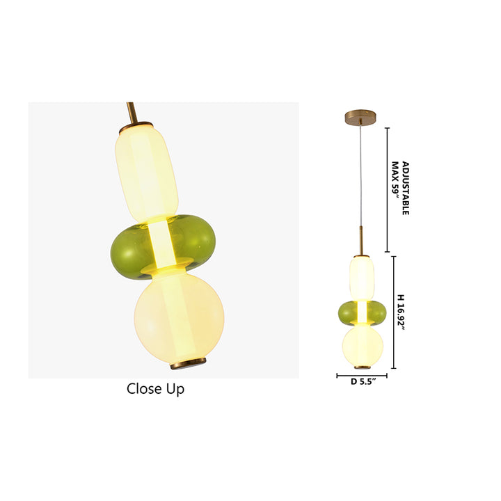 White &amp; Green Glass LED Pendant Light with Gold Hardware