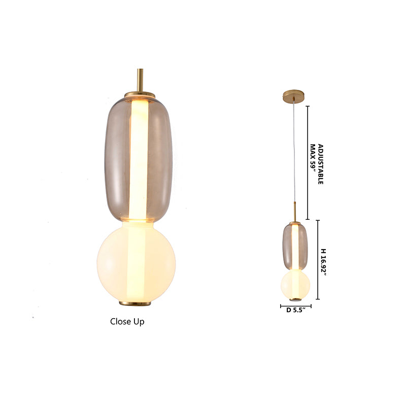 White &amp; Grey Glass LED Pendant Light with Gold Hardware