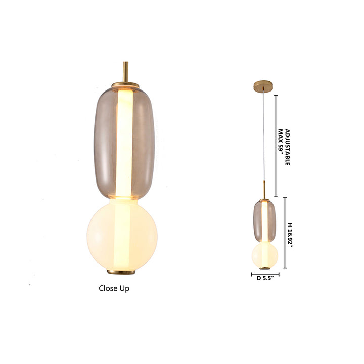 White &amp; Grey Glass LED Pendant Light with Gold Hardware