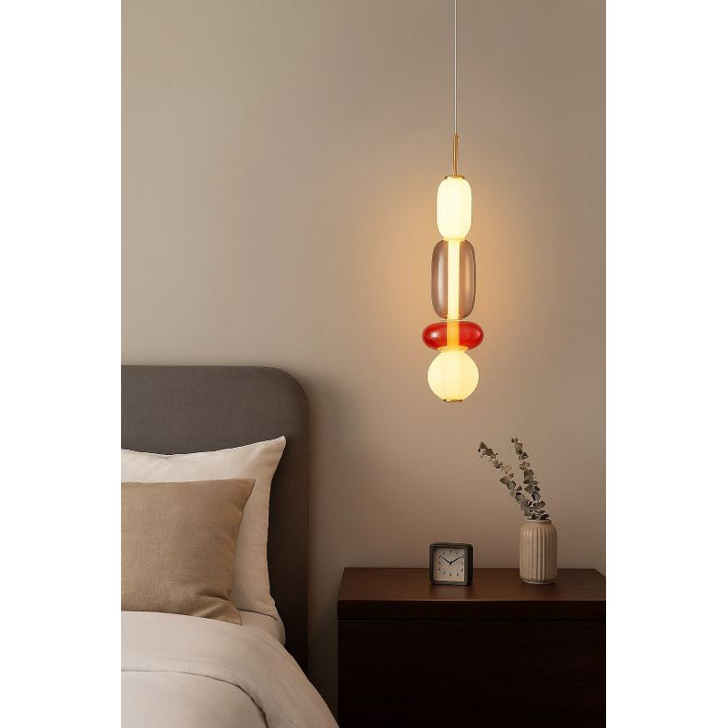 White, Grey, &amp; Red Glass LED Pendant with Gold Hardware