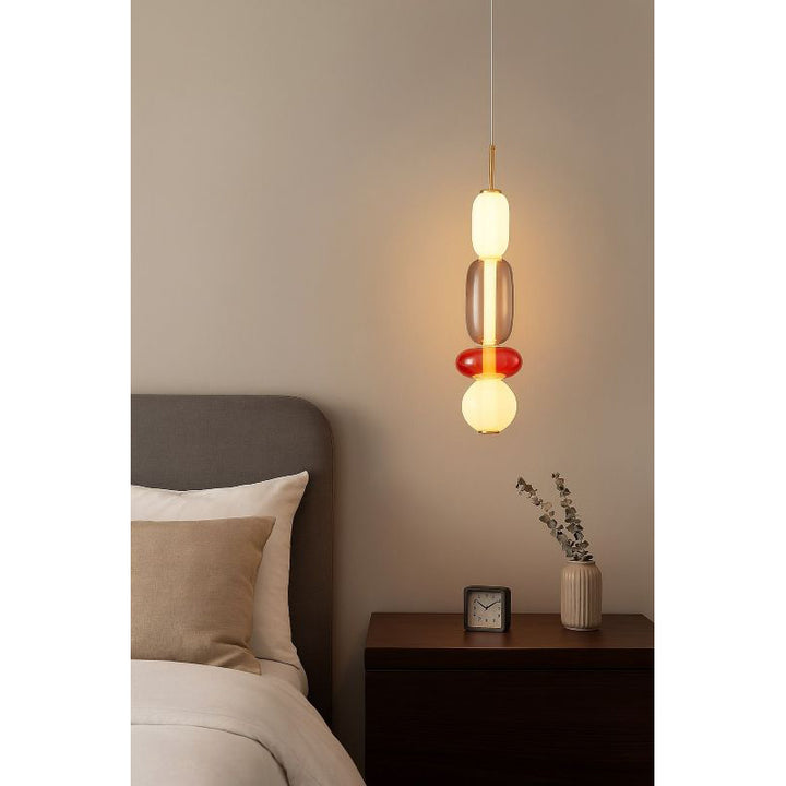 White, Grey, &amp; Red Glass LED Pendant with Gold Hardware