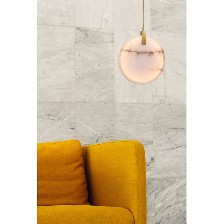 Stainless Steel LED Single Pendant Light with Round Spanish Alabaster by Bethel - view 9
