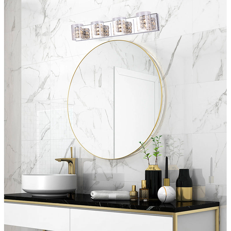 Chrome Framed Bathroom Vanity Light with Clear Glass & Crystal Shades by Bethel - view 2