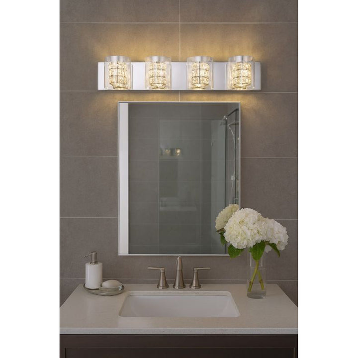 Chrome Framed Bathroom Vanity Light with Clear Glass &amp; Crystal Shades