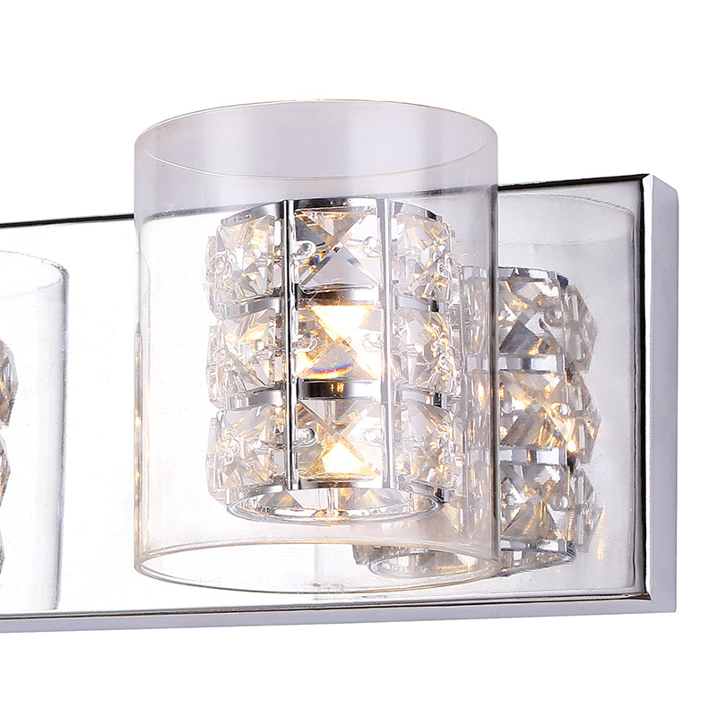 Chrome Framed Bathroom Vanity Light with Clear Glass &amp; Crystal Shades
