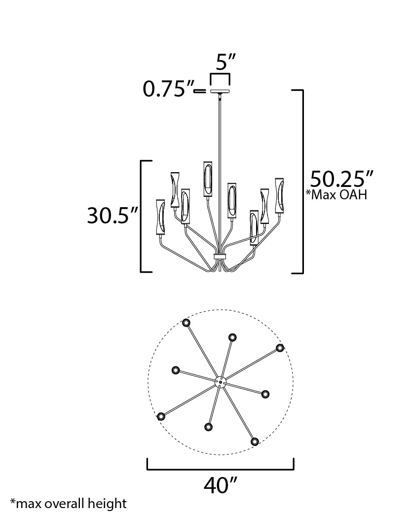 Regent 8-Light Chandelier dimensions diagram