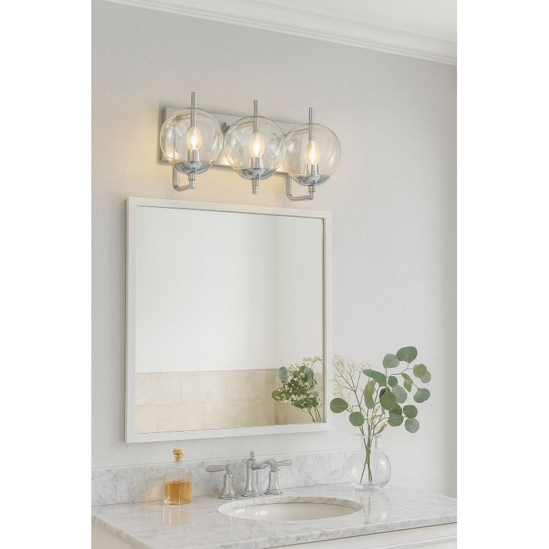 Chrome Frame with Clear Glass Globe Shades Wall Sconce by Bethel - view 3