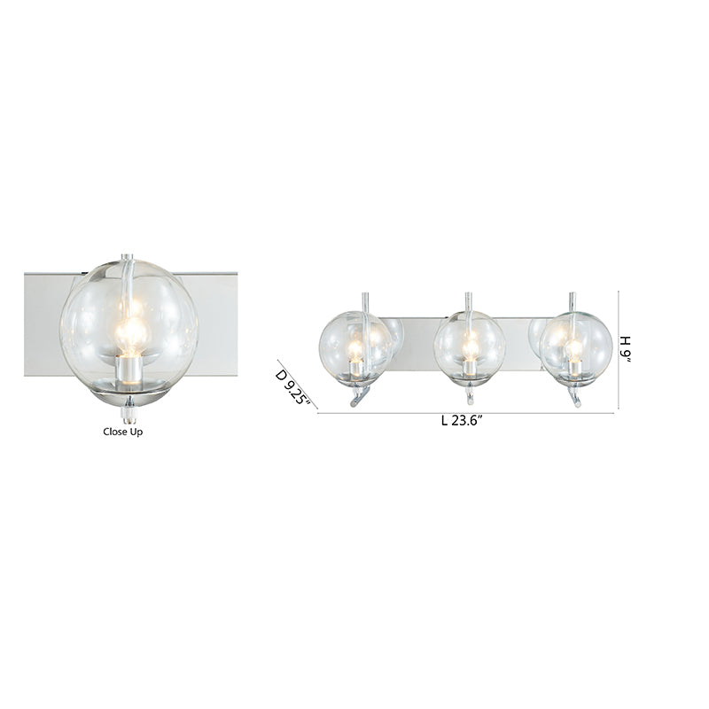 Chrome Frame with Clear Glass Globe Shades Wall Sconce by Bethel - view 4