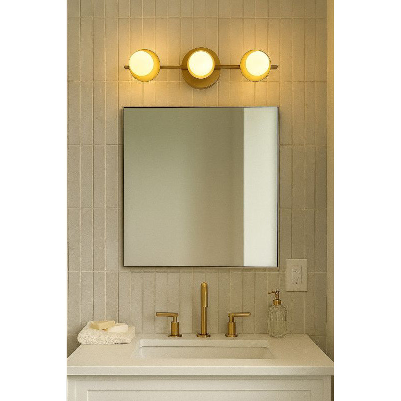 Brass Bathroom Vanity Wall Light with White Glass Shades by Bethel - view 8