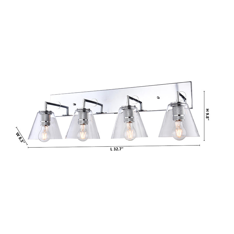 Chrome Frame Four Light Wall Sconce with Clear Glass Cone Shades by Bethel - view 3