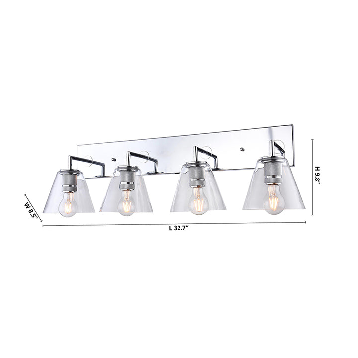 Chrome Frame Four Light Wall Sconce with Clear Glass Cone Shades by Bethel - view 3