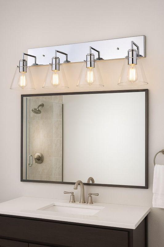 Chrome Frame Four Light Wall Sconce with Clear Glass Cone Shades by Bethel - view 5
