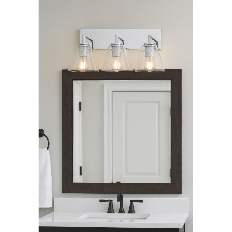 Chrome Frame Three Light Wall Sconce with Clear Glass Cone Shades by Bethel - view 3