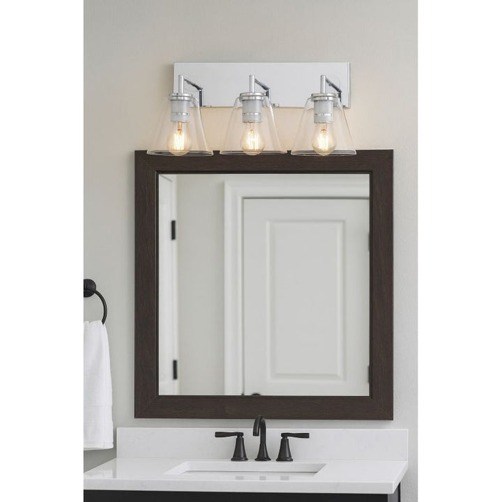Chrome Frame Three Light Wall Sconce with Clear Glass Cone Shades by Bethel - view 3