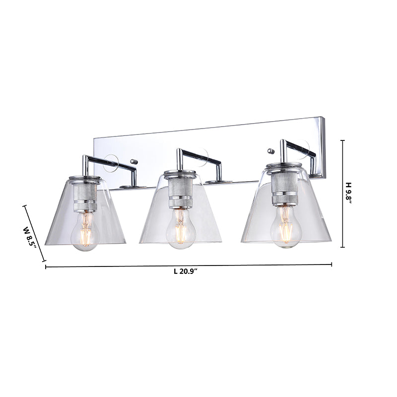 Chrome Frame Three Light Wall Sconce with Clear Glass Cone Shades by Bethel - view 5