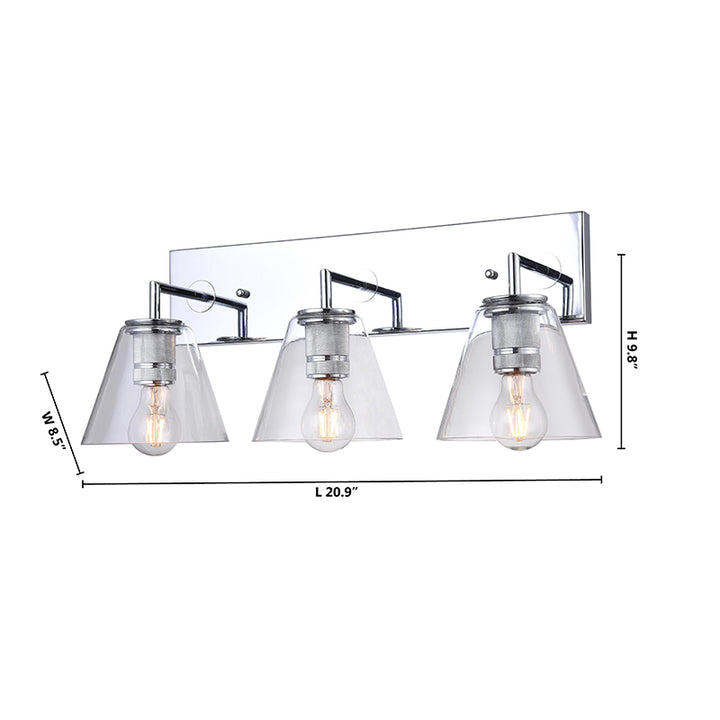 Chrome Frame Three Light Wall Sconce with Clear Glass Cone Shades by Bethel - view 5