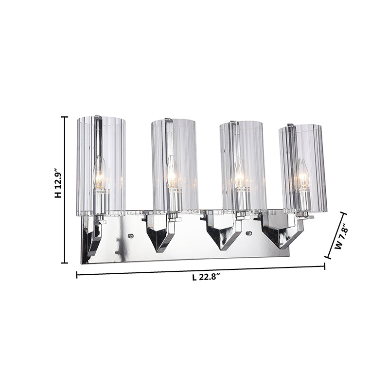Chrome Frame Four Light Wall Sconce with Clear Glass Cylinder Shades by Bethel - view 4