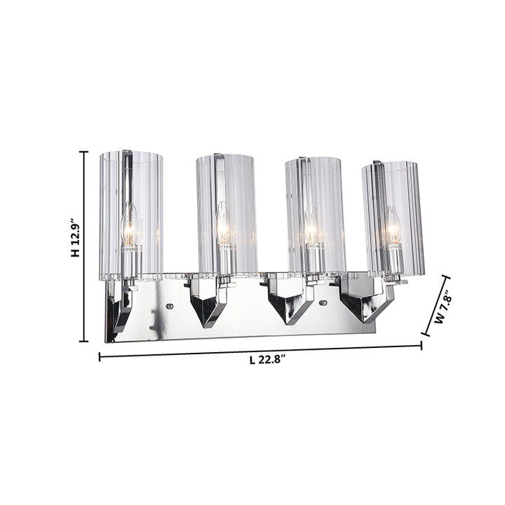 Chrome Frame Four Light Wall Sconce with Clear Glass Cylinder Shades by Bethel - view 4