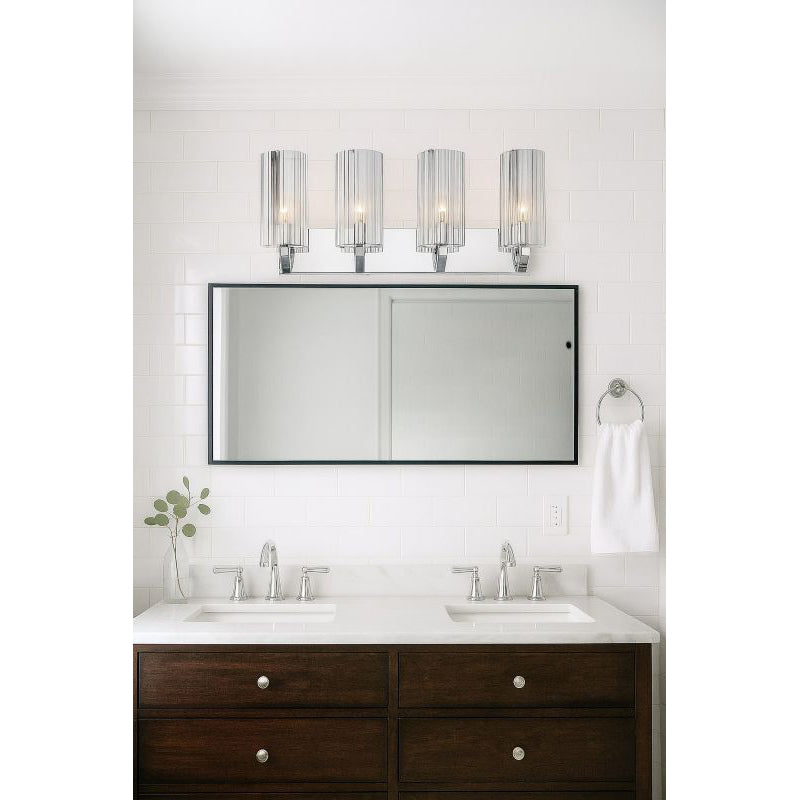 Chrome Frame Four Light Wall Sconce with Clear Glass Cylinder Shades by Bethel - view 5