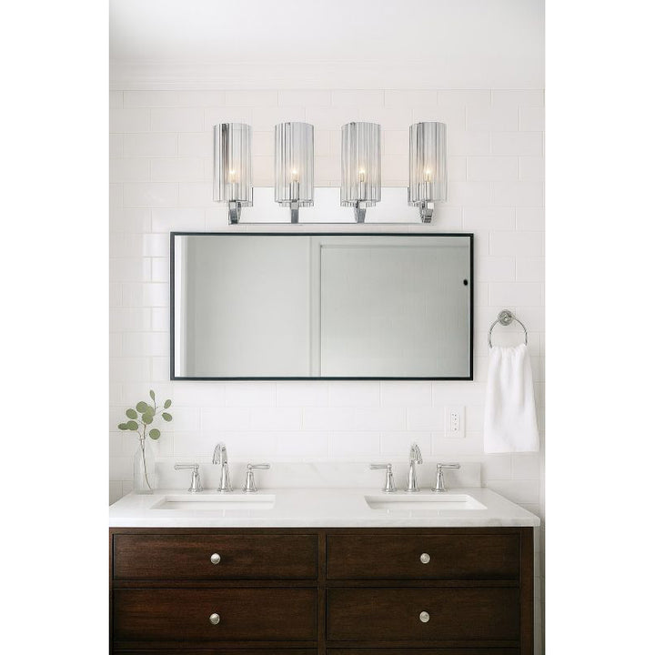 Chrome Frame Four Light Wall Sconce with Clear Glass Cylinder Shades by Bethel - view 5