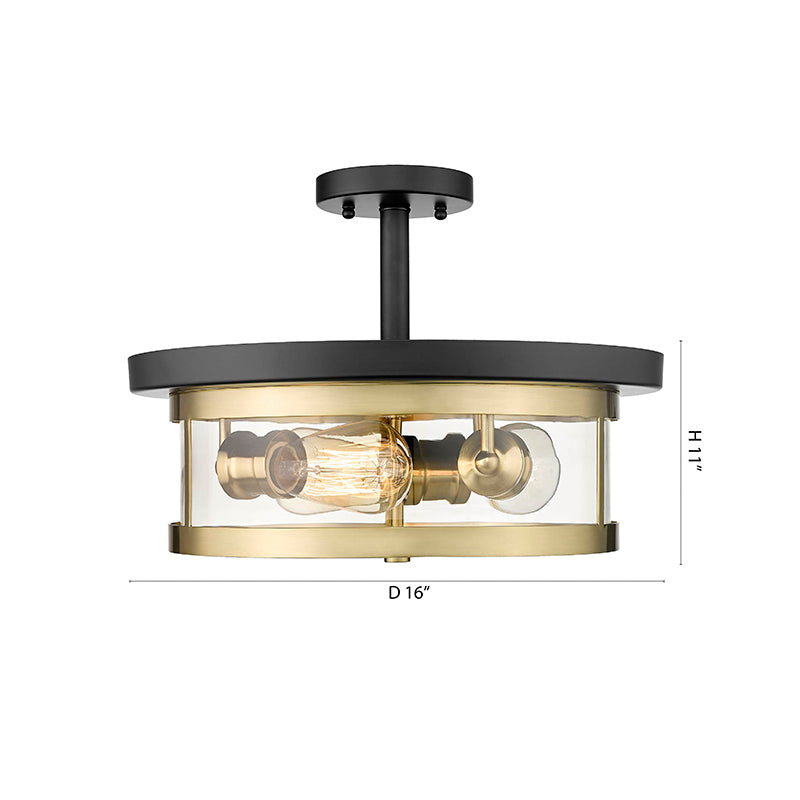 Round Semi Flush Mount with Clear Glass Shade in Black & Gold by Bethel
