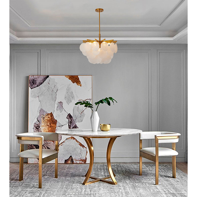Antique Brass Metal Frame Chandelier with Hanging Frosted Glass by Bethel - view 5
