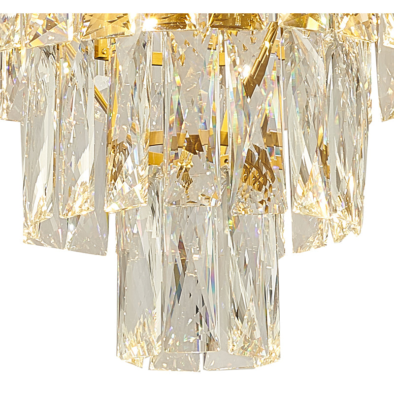 Three Tier Chandelier with Clear Hanging Crystals &amp; Gold Hardware