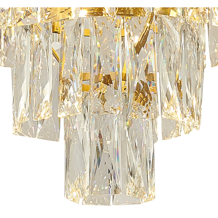 Three Tier Chandelier with Clear Hanging Crystals &amp; Gold Hardware