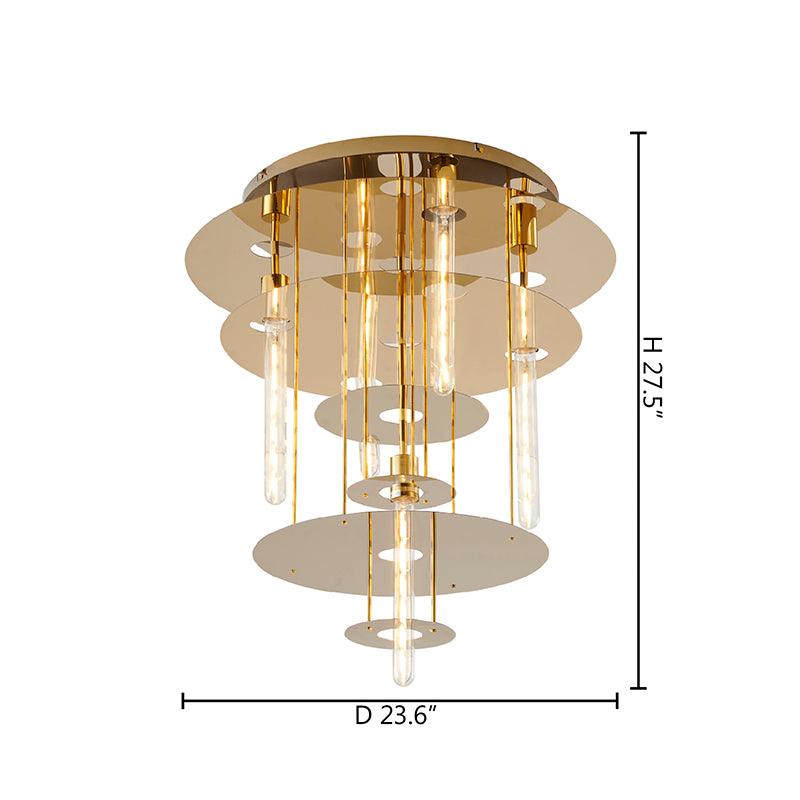 Six Tier Halo Semi Flush Mount in a Gold Stainless Steel Finish by Bethel