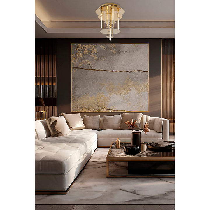 Six Tier Halo Semi Flush Mount in a Gold Stainless Steel Finish by Bethel - view 2