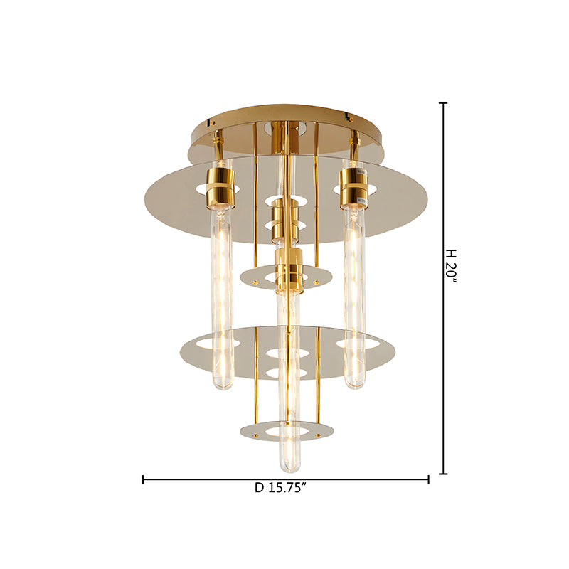 Four Tier Halo Semi Flush Mount in a Gold Stainless Steel Finish by Bethel