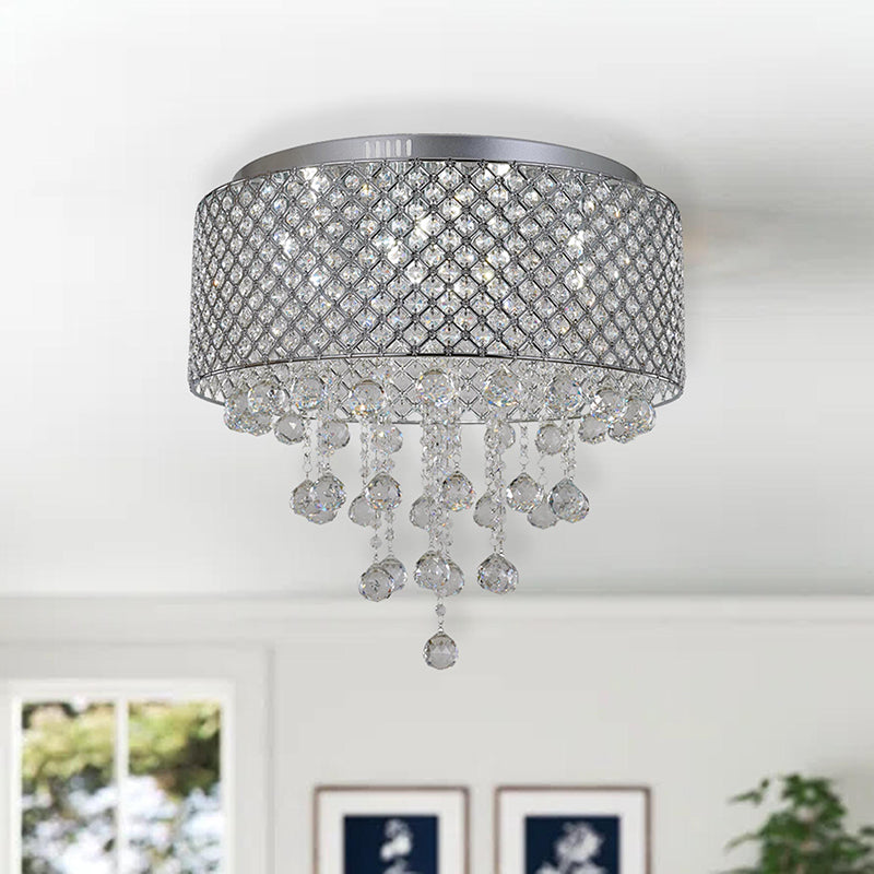 Clear Crystal Beaded Shade Flush Mount with Hanging Clear Crystals Hardware by Bethel - view 10