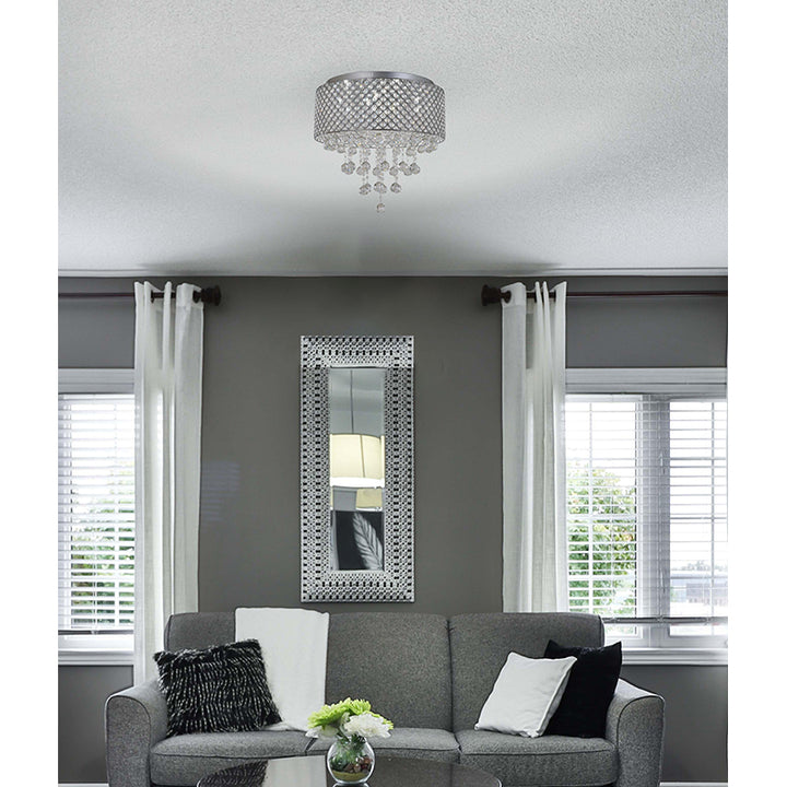 Clear Crystal Beaded Shade Flush Mount with Hanging Clear Crystals Hardware by Bethel - view 12
