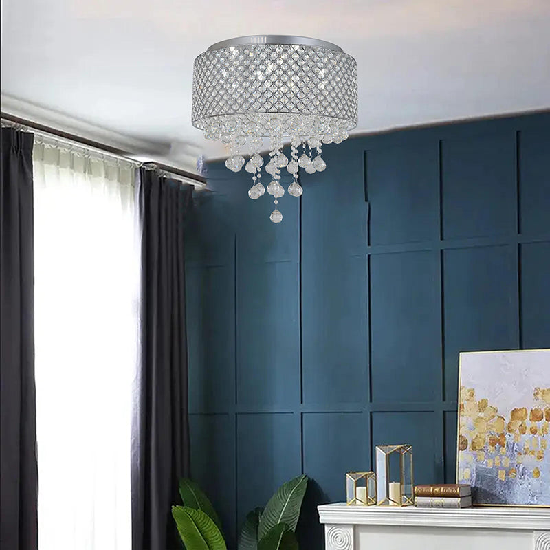 Clear Crystal Beaded Shade Flush Mount with Hanging Clear Crystals Hardware by Bethel - view 17
