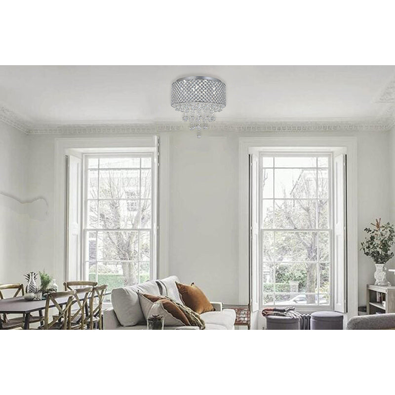 Clear Crystal Beaded Shade Flush Mount with Hanging Clear Crystals Hardware by Bethel - view 18