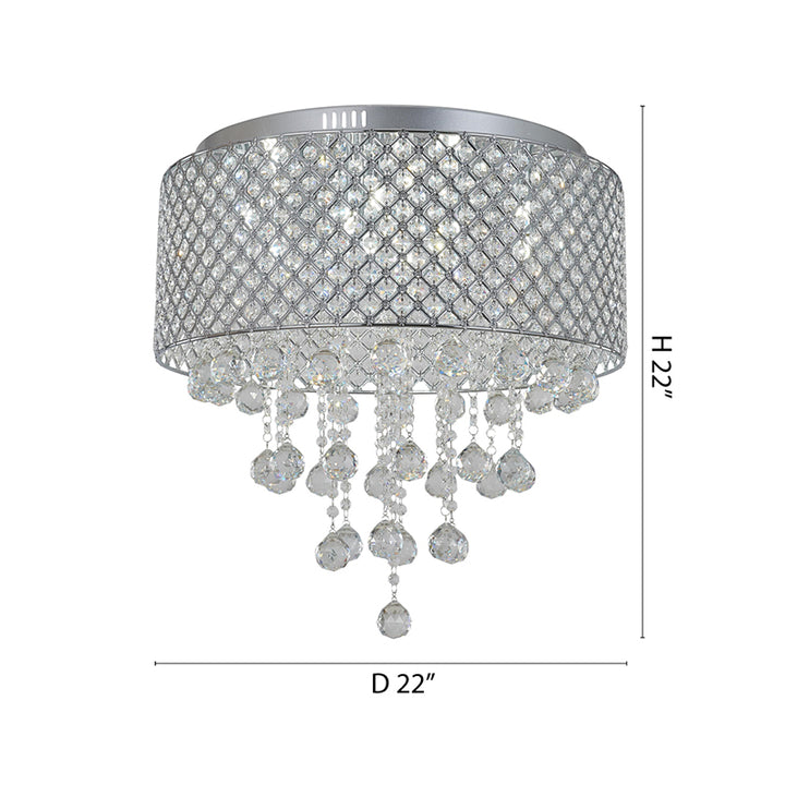 Clear Crystal Beaded Shade Flush Mount with Hanging Clear Crystals Hardware by Bethel - view 20