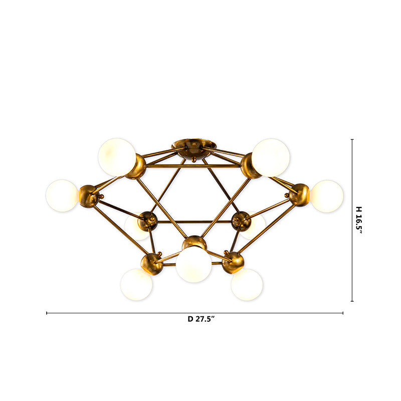 Semi Flush Mount Antique Gold Cage Frame Light Not Adjustable in Height