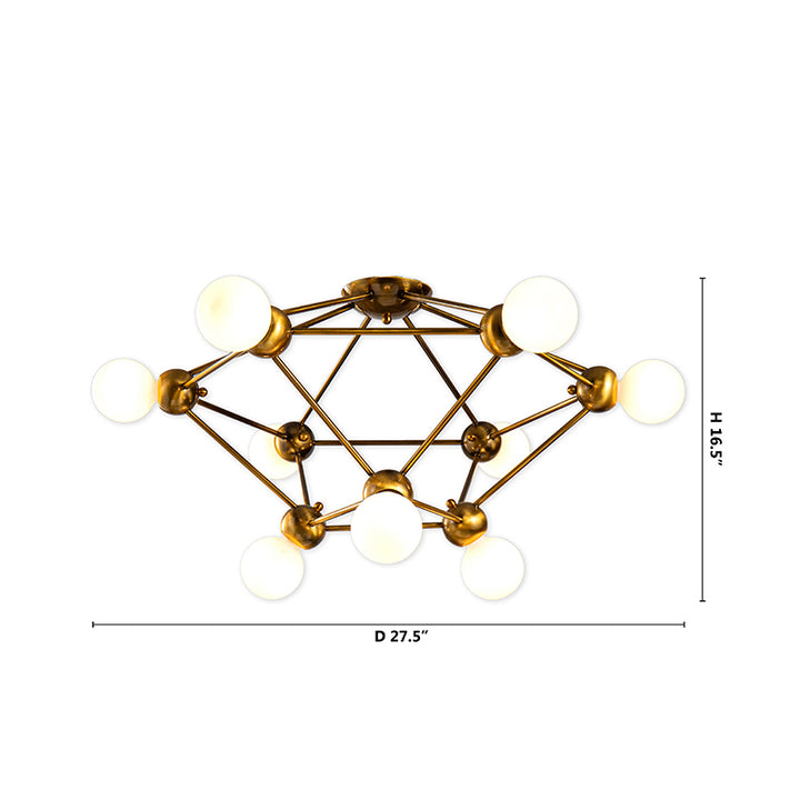 Semi Flush Mount Antique Gold Cage Frame Light Not Adjustable in Height