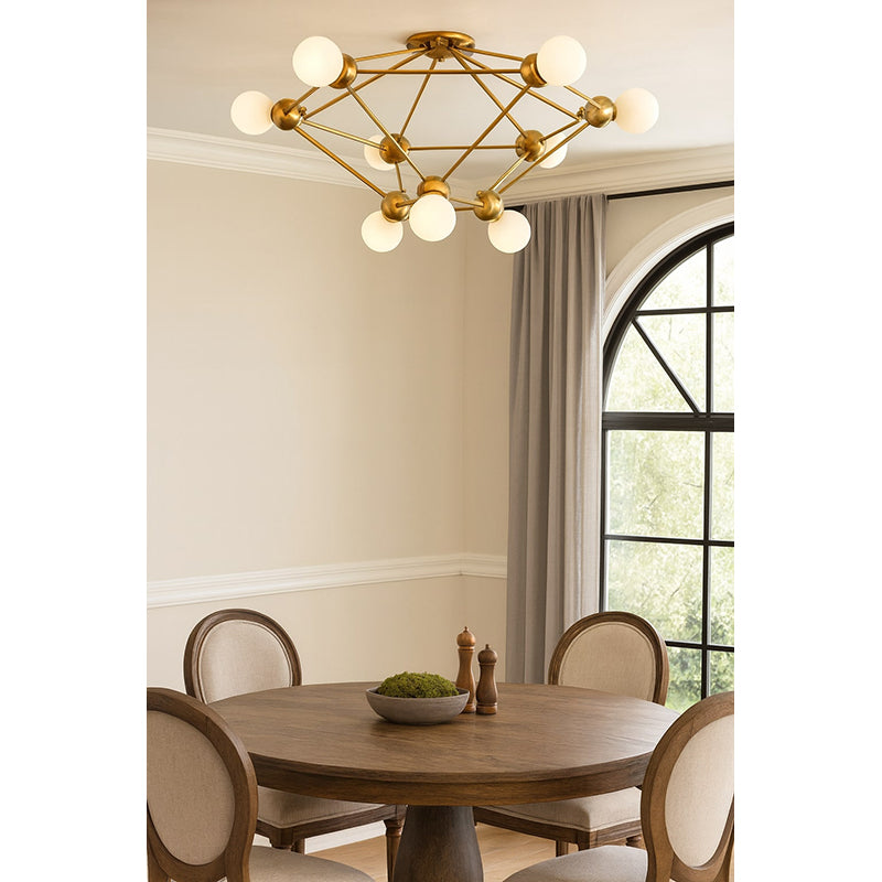 Semi Flush Mount Antique Gold Cage Frame Light Not Adjustable in Height