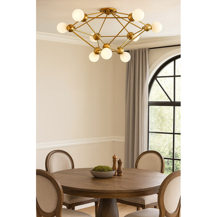 Semi Flush Mount Antique Gold Cage Frame Light Not Adjustable in Height
