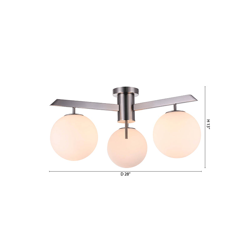 Milk White Glass Shade Semi Flush Mount with Shiny Nickel Frame by Bethel - view 5