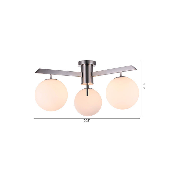 Milk White Glass Shade Semi Flush Mount with Shiny Nickel Frame by Bethel - view 5