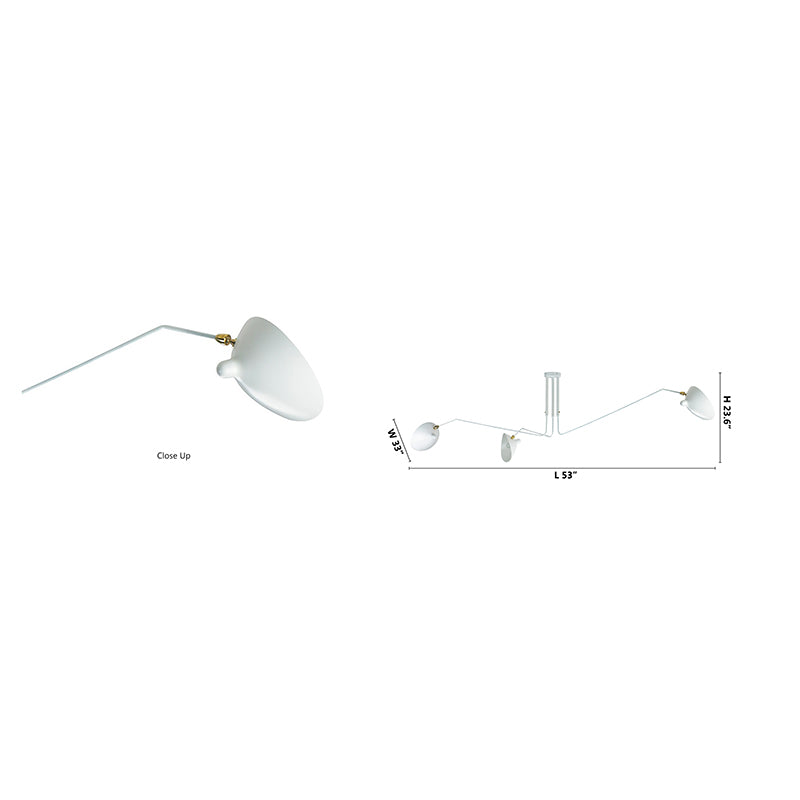 Steel Three Arm Ceiling Fixture with Aluminium Shades &amp; Hardware