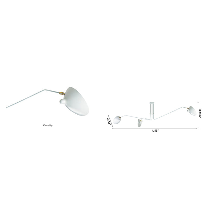 Steel Three Arm Ceiling Fixture with Aluminium Shades &amp; Hardware