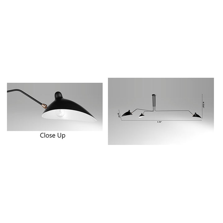 Steel Three Arm Ceiling Fixture with Aluminium Shades &amp; Hardware