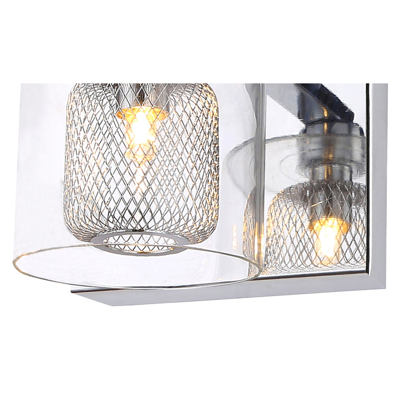 Mesh Metal Frame Wall Sconce with Glass Cover and Chrome Hardware by Bethel - view 2