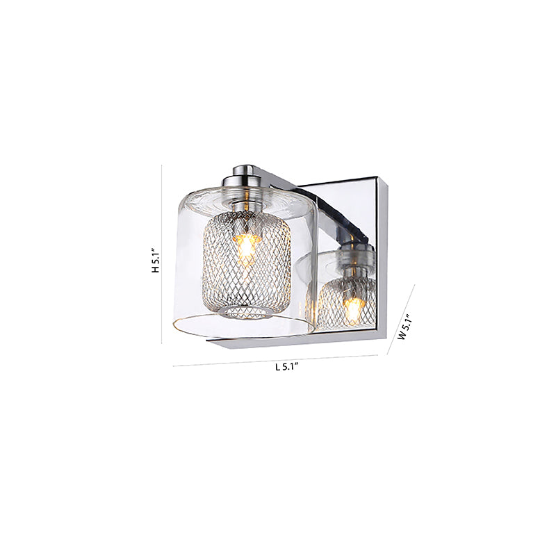 Mesh Metal Frame Wall Sconce with Glass Cover and Chrome Hardware by Bethel - view 3